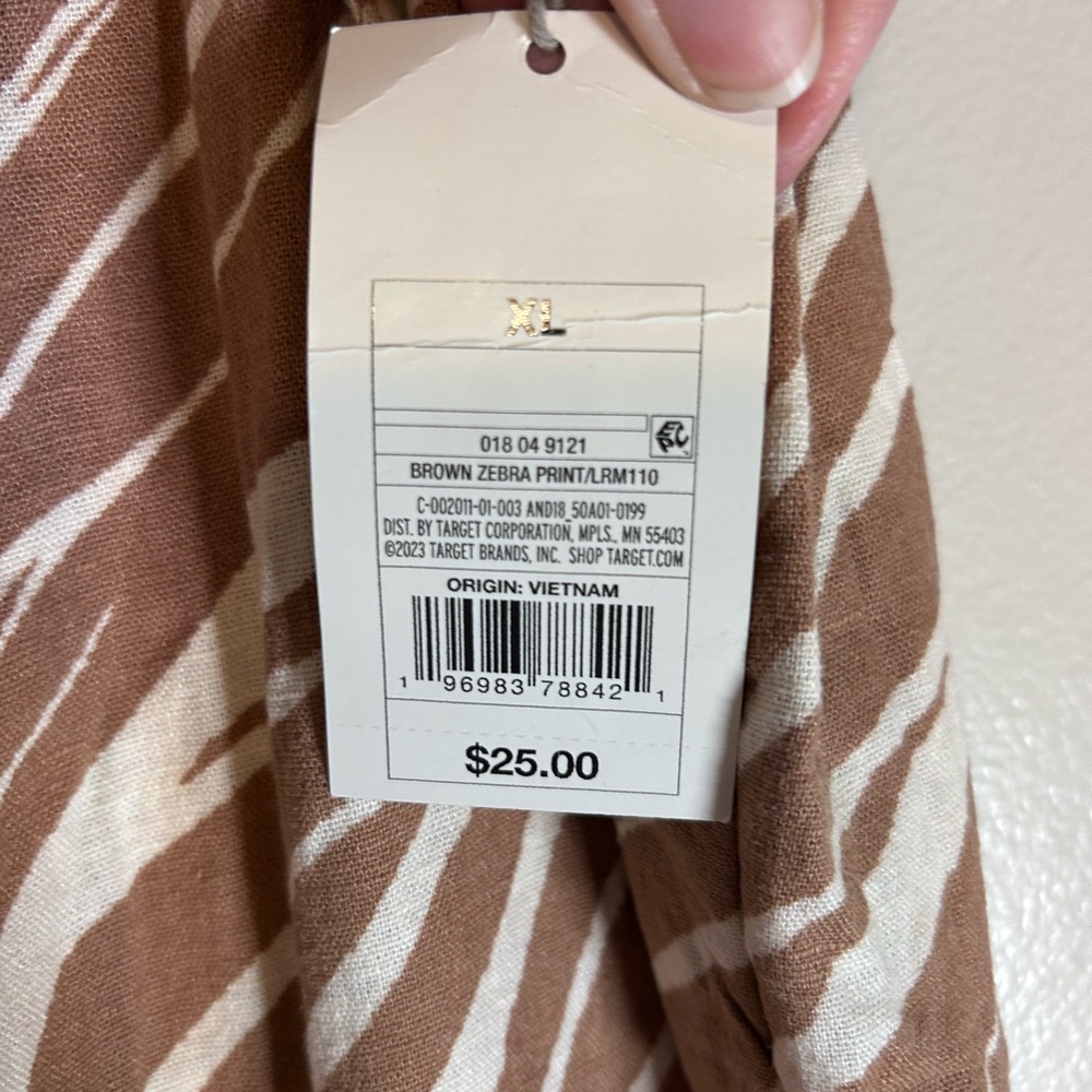 NWT A New Day High-Rise Wide-Leg Linen Pull-On Pants, brown/white size XL - Picture 6 of 10